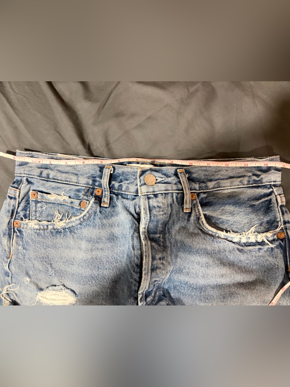 AGOLDE Distressed High Rise Denim Shorts Medium Wash - Picture 7 of 9